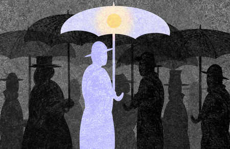 450x293 Stock Illustration - Person Holding Umbrella Drawing