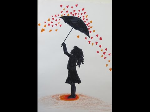 480x360 valentine's day diy drawing a girl with an umbrella in a rain - Person Holding Umbrella Drawing