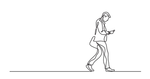 480x253 Video Animation Of One Line Drawing Of Man Walking With A Phone - Person Line Drawing