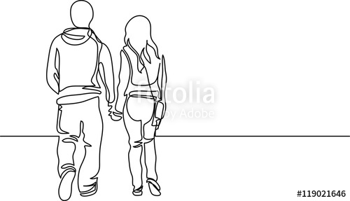 500x287 Continuous Line Drawing Of Walking Couple Stock Image And Royalty - Person Line Drawing