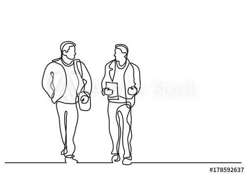 500x354 one line drawing of two men walking and talking - Person Line Drawing