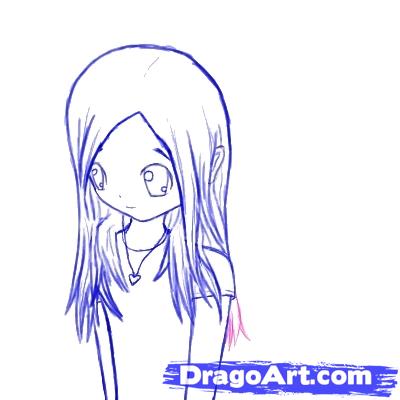 400x400 How To Draw A Shy Anime Girl, Step - Person Looking Down Drawing