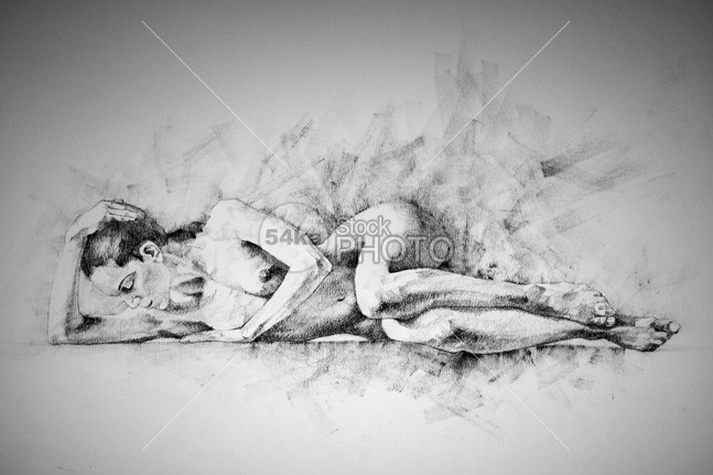 647x431 Life Drawing Female Figure Lying - Person Lying Down Drawing