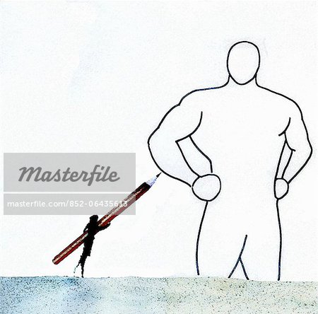 450x444 businesswoman drawing outline of strong man - Person Outline Drawing