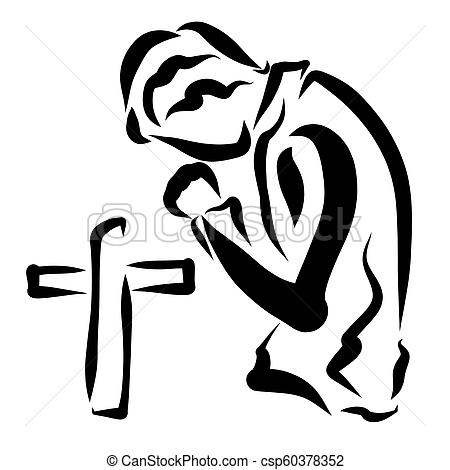 450x470 a humble man praying to god and a cross - Person Praying Drawing