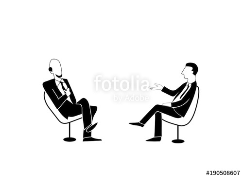 500x365 two men in jackets and ties sit in chairs and talking vector - Person Sitting In Chair Drawing