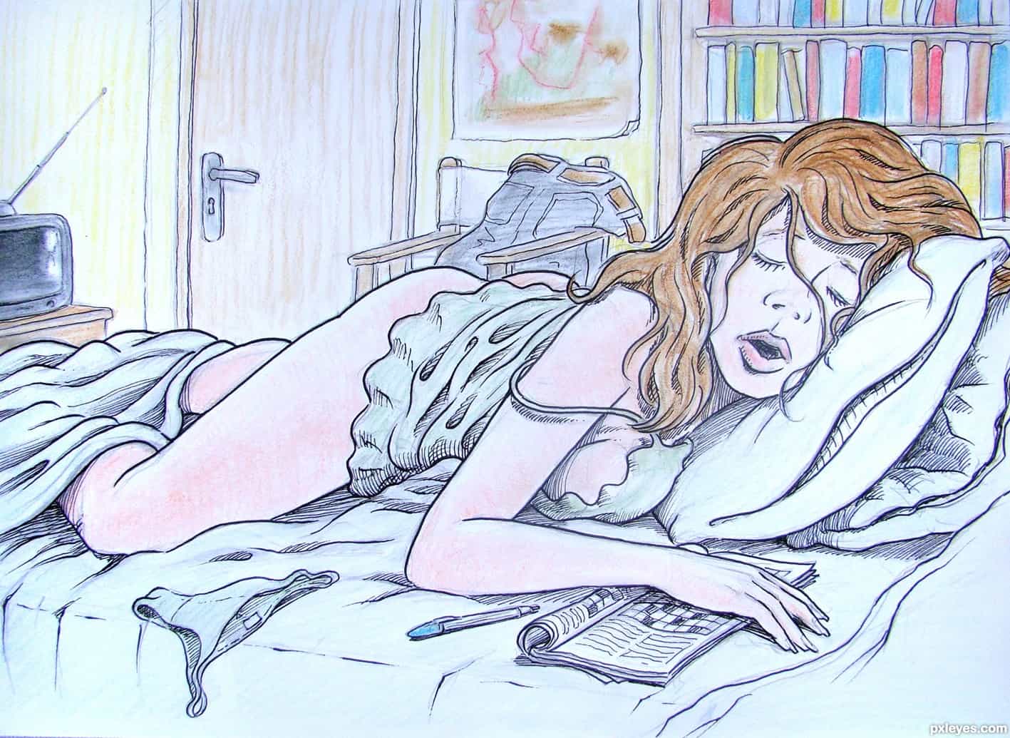 1417x1035 gallery sleeping in bed drawing - Person Sleeping Drawing