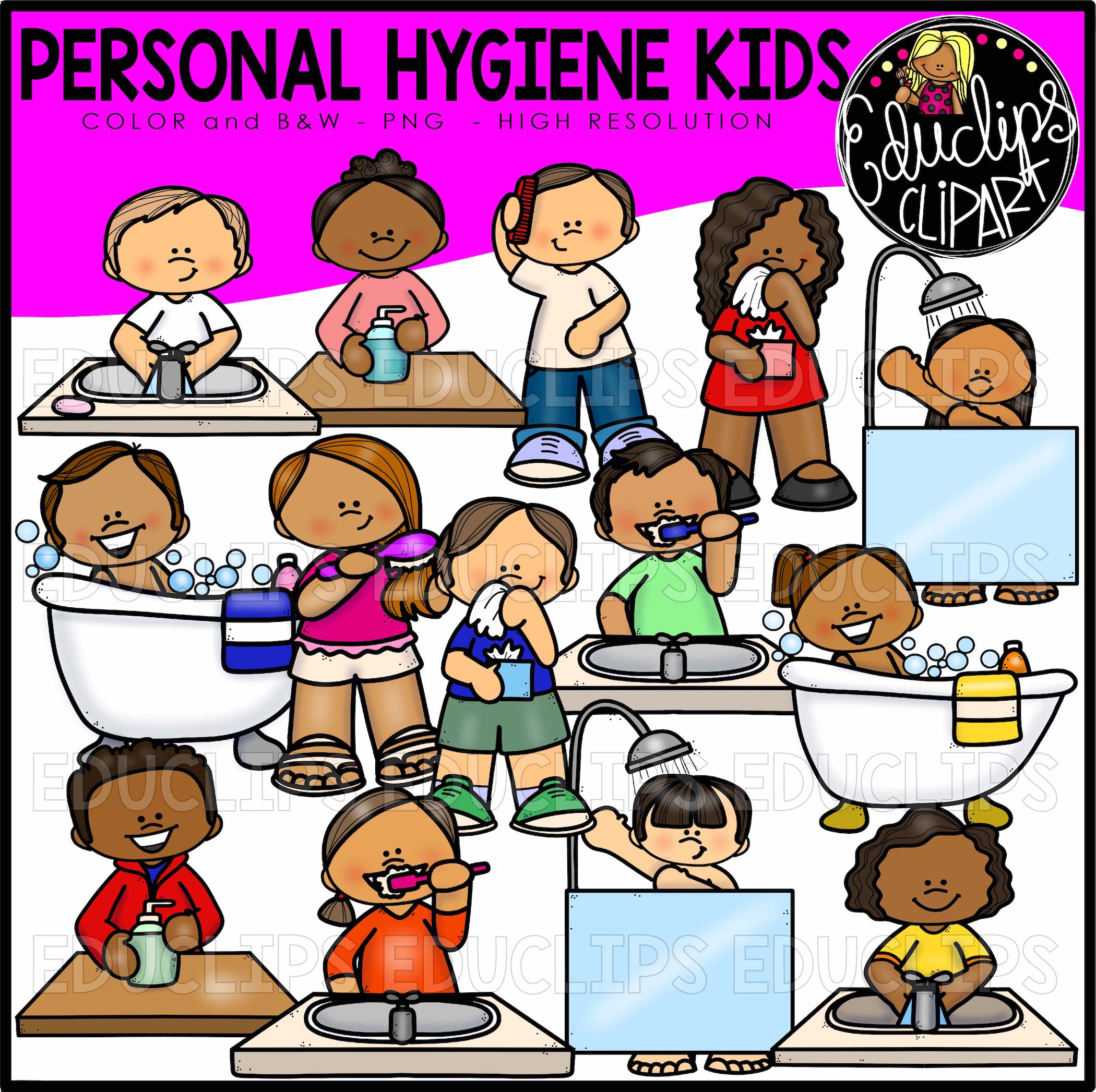 2100x2093 personal hygiene kids clip art set - Personal Hygiene Drawing