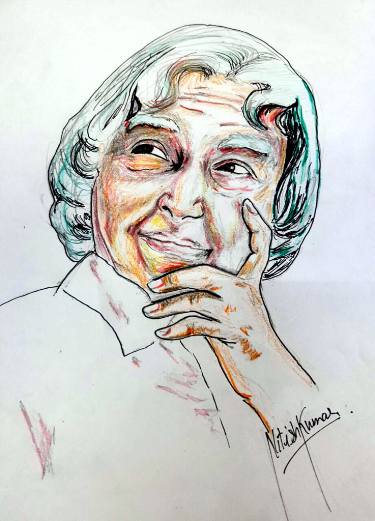 375x521 Portrait Of Missile Man A P J Abdul Kalaam Drawing - Personality Drawings