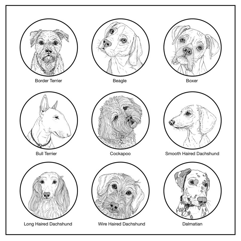 1024x1024 Personalised Dog Breed Portrait Line Drawings - Personalized Dog Line Drawing Art