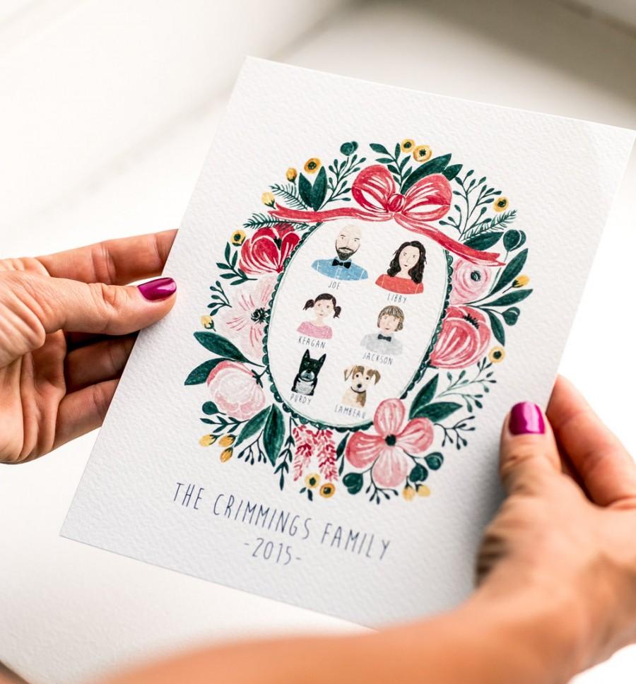 900x968 custom family portrait illustration, digital printable portrait - Personalized Drawing