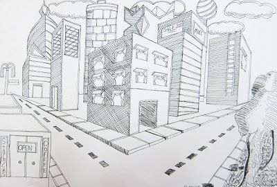 400x270 Upper School Art - Perspective Building Drawing
