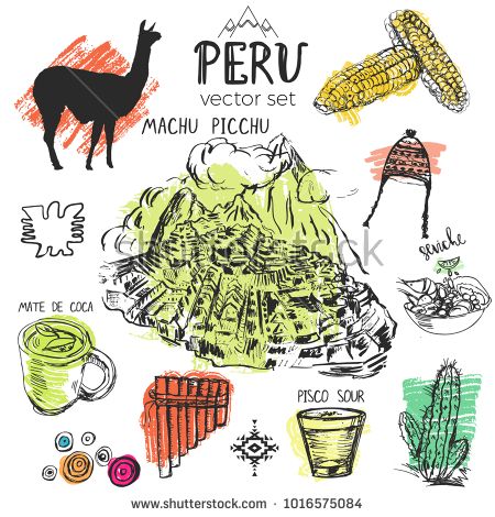 450x470 set of hand drawn symbols of peru typical peruvian culture - Peruvian Drawings