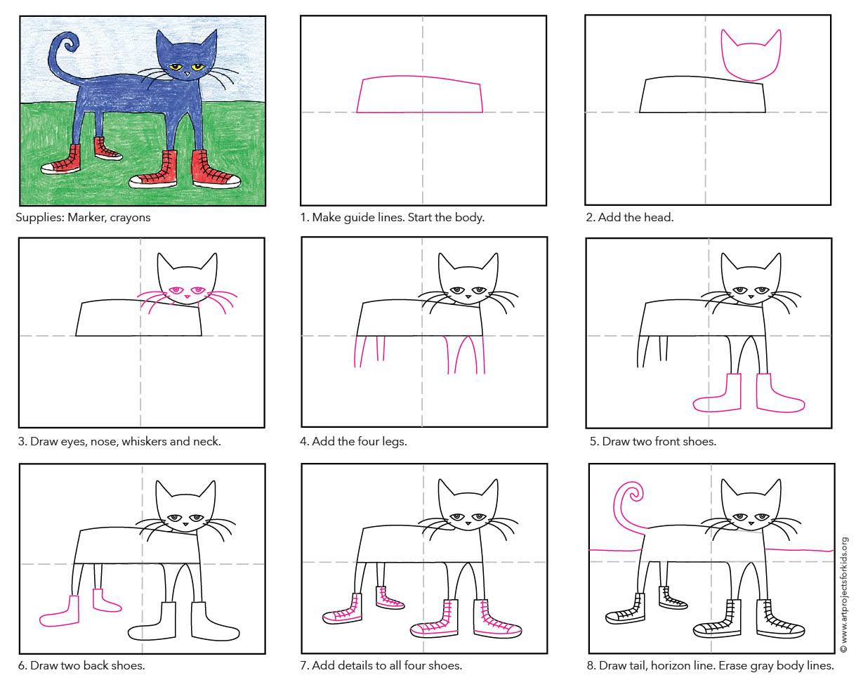 1219x978 Draw Pete The Cat Tutorial Art Projects For Kids - Pete The Cat Drawing