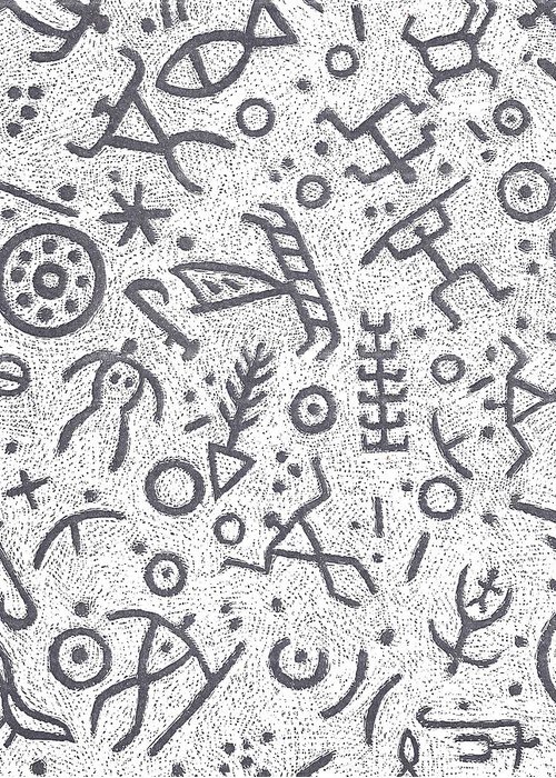 500x700 Hawaiian Petroglyphs On White Greeting Card For Sale - Petroglyph Drawings