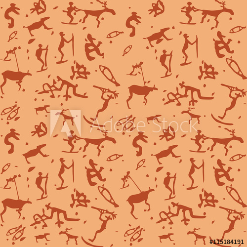 500x500 primitive art vector pattern of stylized petroglyph drawings - Petroglyph Drawings