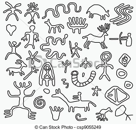450x432 Vector Ancient Petroglyphs - Petroglyph Drawings