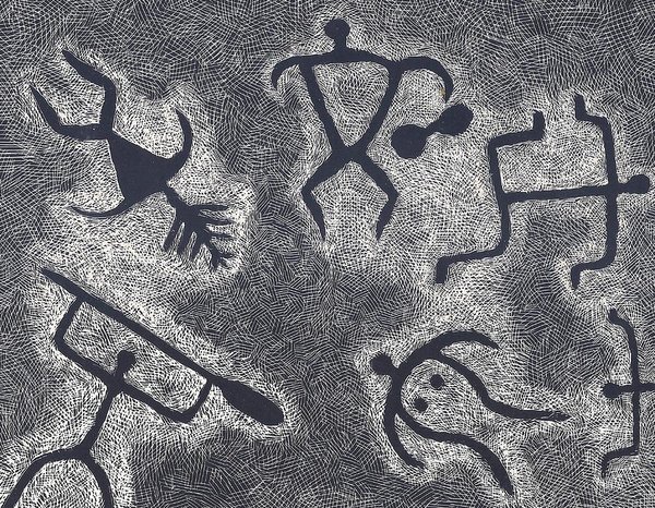 600x466 hawaiian petroglyph figures art print - Petroglyph Drawings