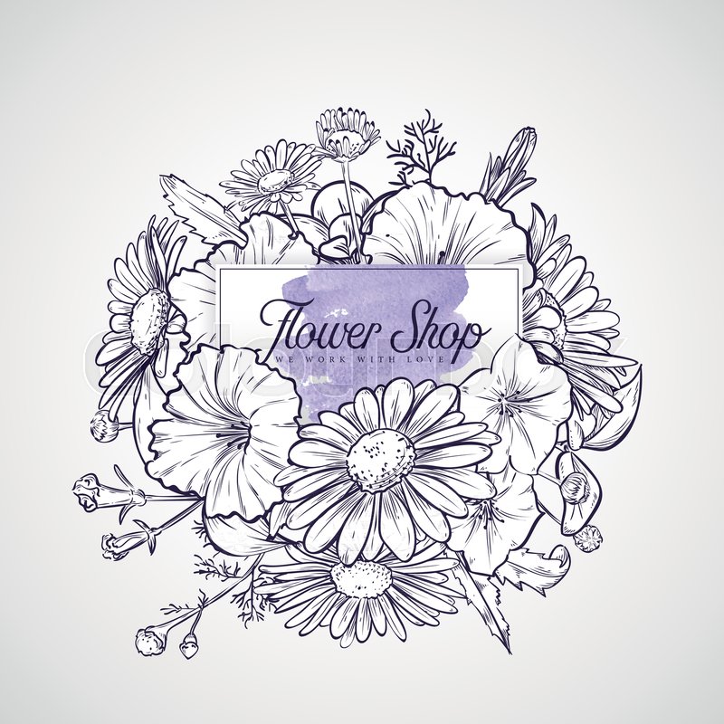 800x800 bouquet of chamomile and petunia stock vector colourbox - Petunia Flower Drawing