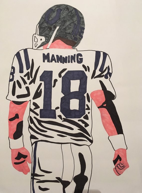 570x775 peyton manning handmade pop art drawing etsy - Peyton Manning Drawing