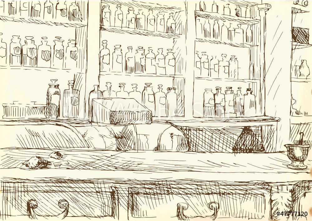 1000x708 Photo Art Print Interior Of An Old Pharmacy - Pharmacy Drawing