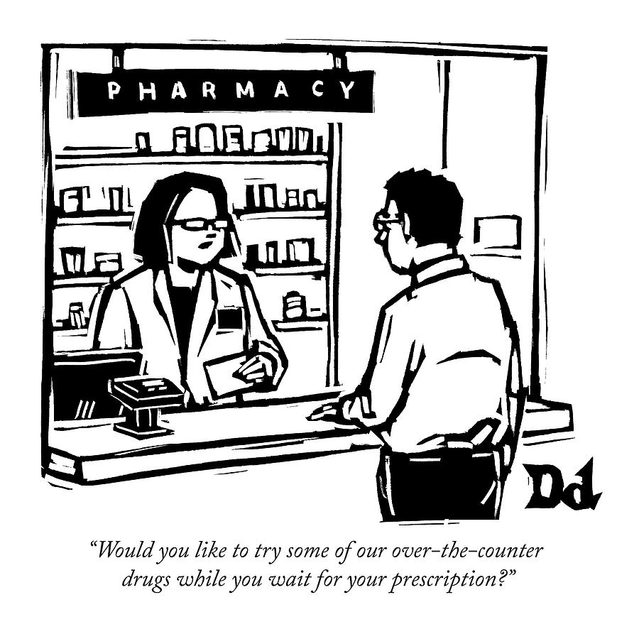 900x886 a pharmacist speaks to a customer drawing - Pharmacy Drawing