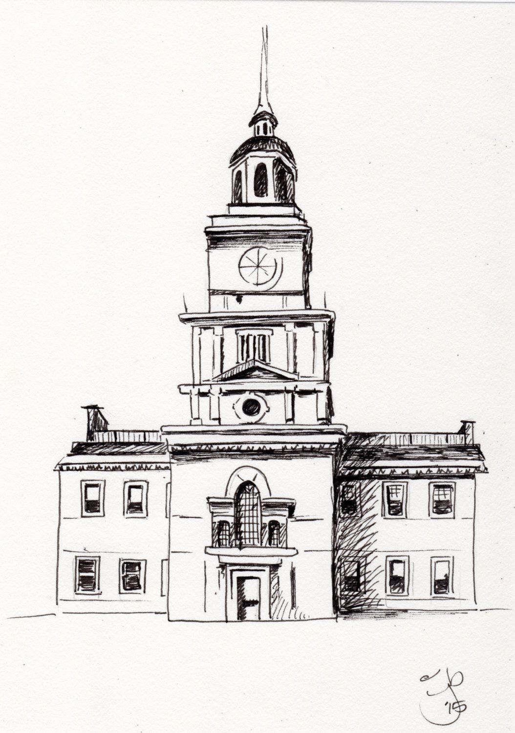 1054x1500 independence hall, philadelphia, pa - Philadelphia Drawing