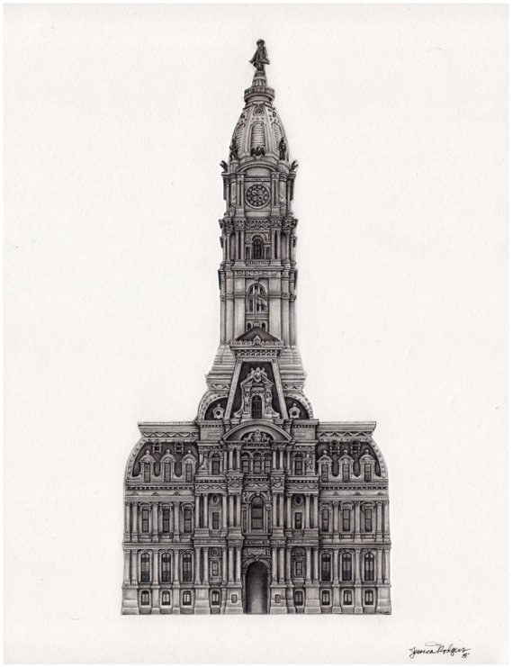 570x741 Wall Art Print Of An Original Pencil Illustration Of Etsy - Philadelphia Drawing