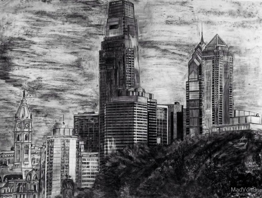 1000x756 drawing of the philadelphia skyline - Philadelphia Drawing