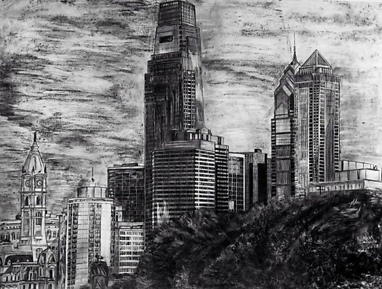 550x416 drawing of the philadelphia skyline photographic prints - Philadelphia Skyline Drawing