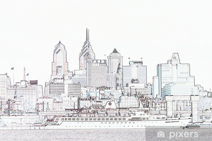 700x467 philadelphia sketch wall mural we live to change - Philadelphia Skyline Drawing