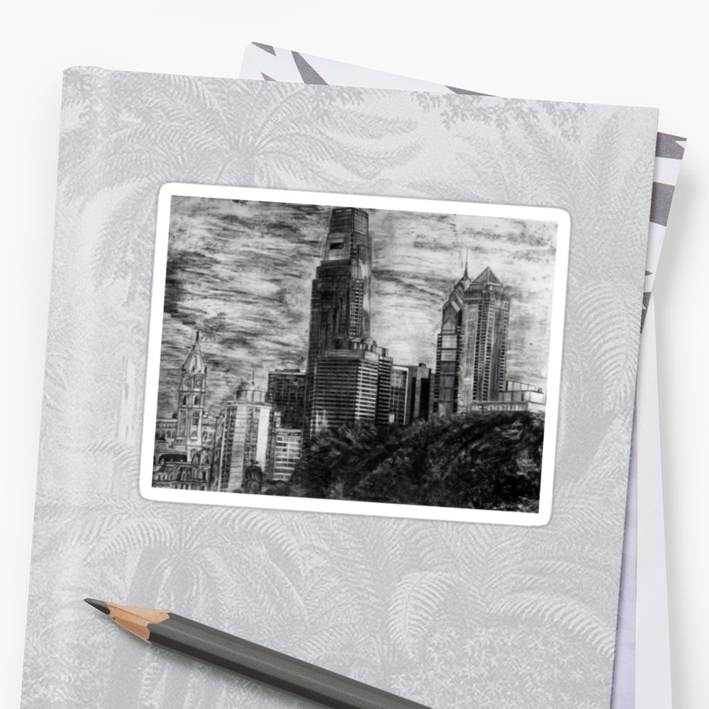 1000x1000 drawing of the philadelphia skyline stickers - Philadelphia Skyline Drawing