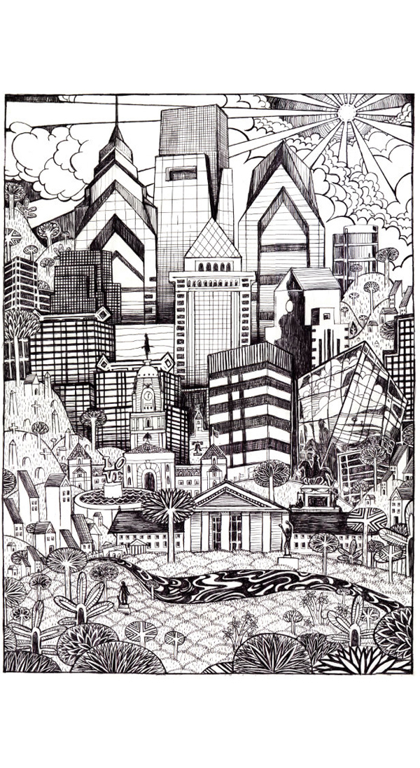 600x1097 philadelphia skyline paul carpenter illustration - Philadelphia Skyline Drawing