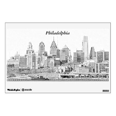 400x400 Philadelphia Skyline Color Sketch Wall Decal - Philly Skyline Drawing