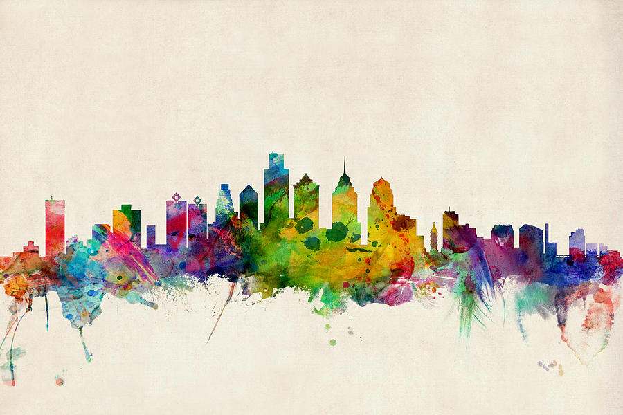 900x600 Philadelphia Skyline Digital Art - Philly Skyline Drawing