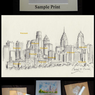 324x324 Philadelphia Charcoal Skyline Drawing Along The Schuylkill River - Philly Skyline Drawing