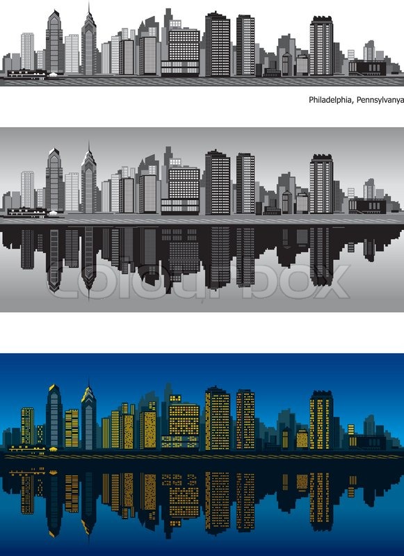 581x800 Philadelphia Skyline With Reflection Stock Vector Colourbox - Philly Skyline Drawing