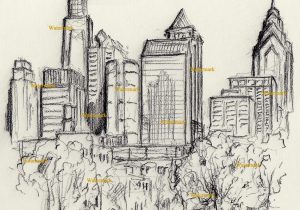 300x210 detroit skyline pencil sketch philadelphia skyline print - Philly Skyline Drawing