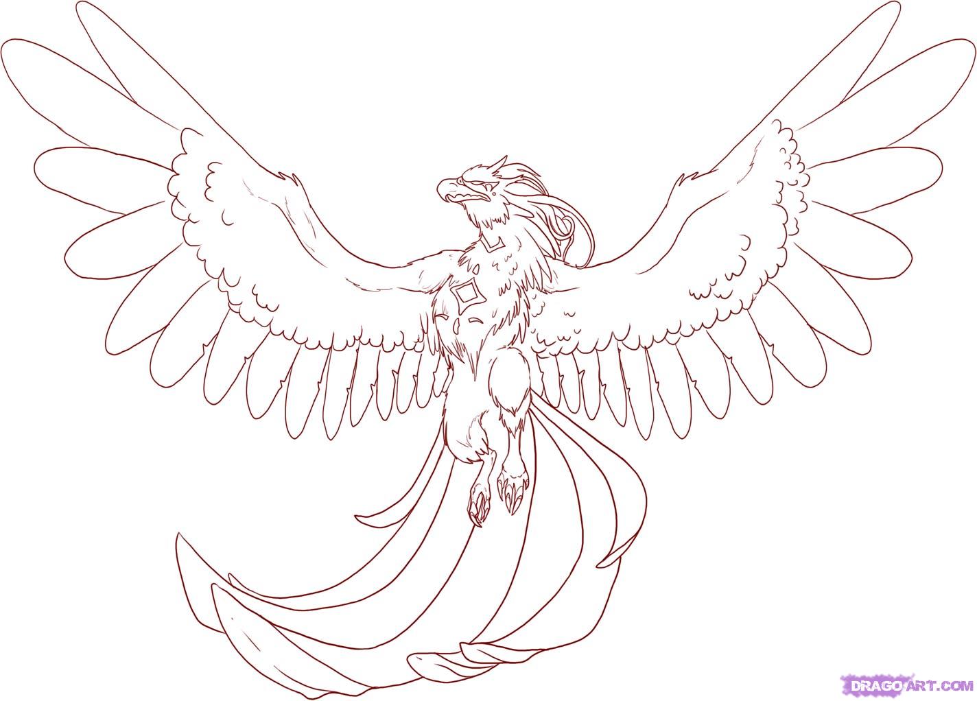 1424x1022 Step How To Draw A Diamond Chested Phoenix - Phoenix Bird Drawing