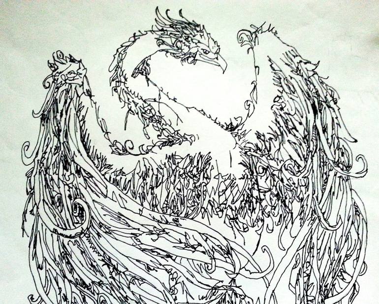 770x617 Phoenix Rising Drawing - Phoenix Drawing