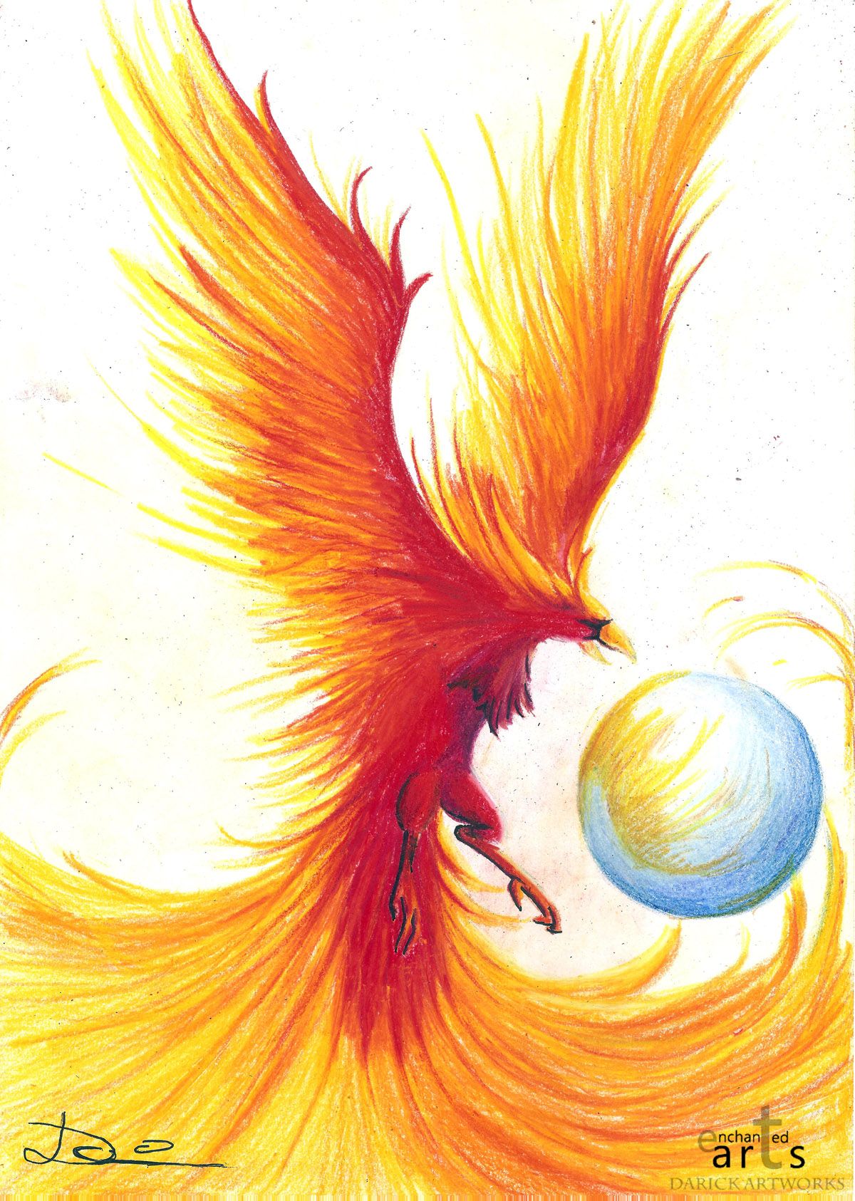 1200x1686 The Phoenix Awakening Color Pencil Drawing Phoenix Artwork - Phoenix Drawing Color