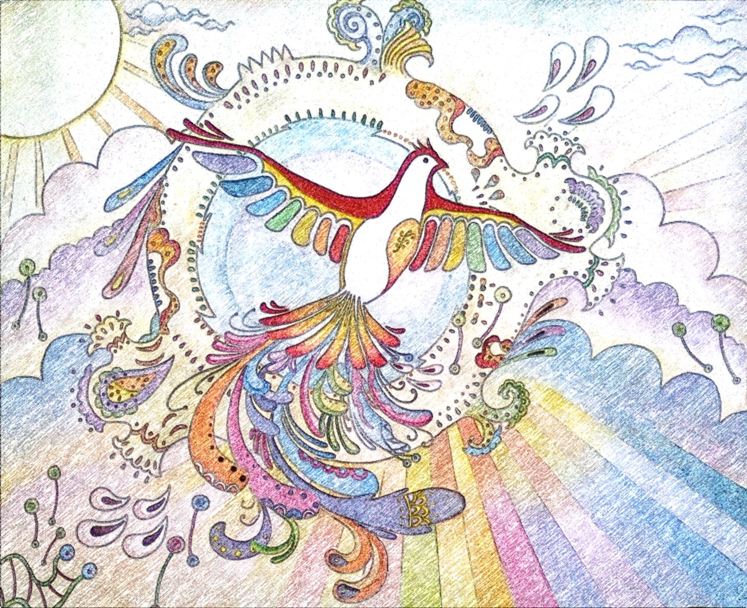 1466x1192 Abstract Illustration Set Wall Of Wonders - Phoenix Drawing Color