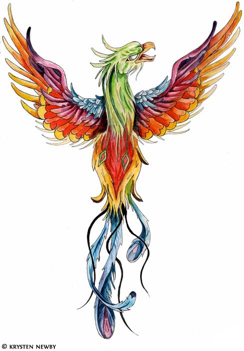489x702 Color Phoenix Tattoo Design Idea - Phoenix Drawing In Color
