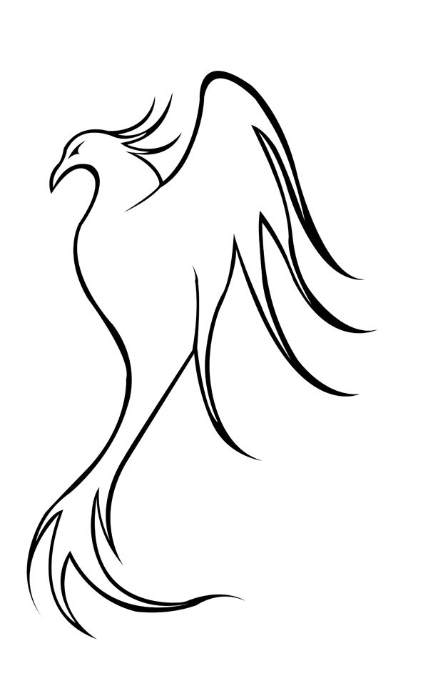 600x974 Phoenix Tattoos Clipart Line - Phoenix Line Drawing