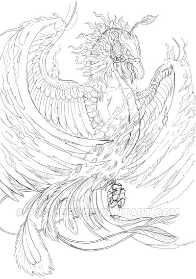 400x569 Phoenix Line Art - Phoenix Line Drawing