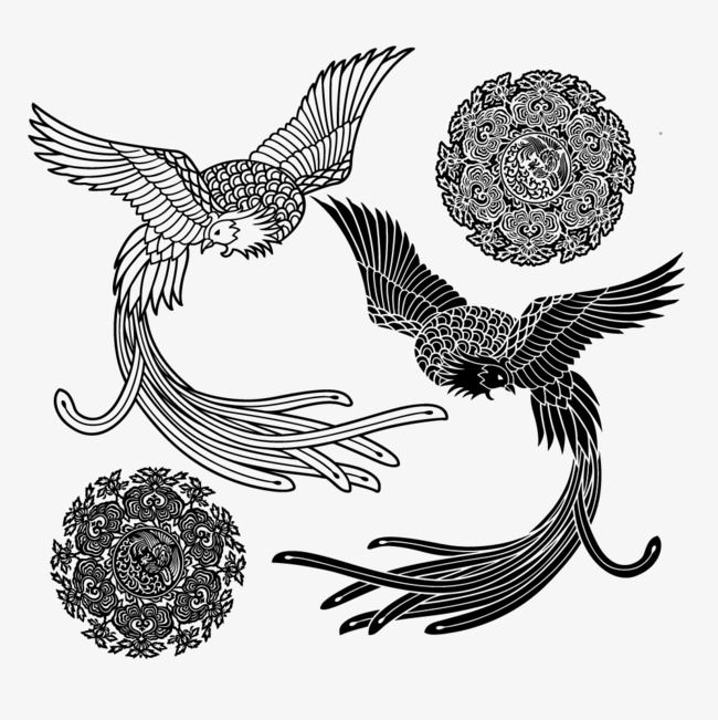 650x651 Black Phoenix Pattern Vector Line Drawing Flu, Black Vector - Phoenix Line Drawing