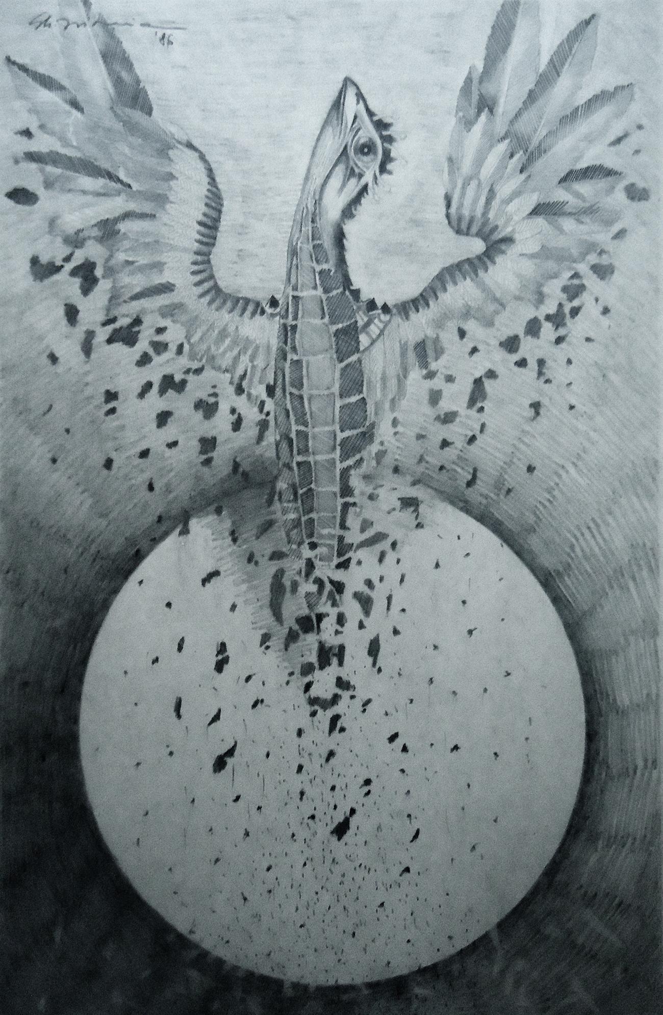 1300x1990 Gheorghe Irimia Artwork The Phoenix Bird Original Drawing - Phoenix Pencil Drawing