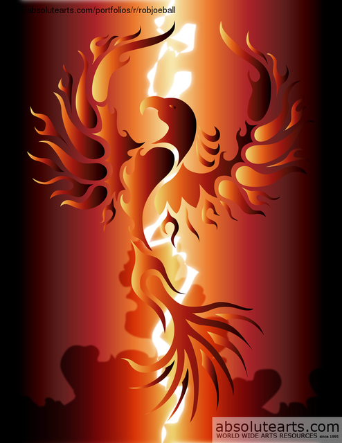494x640 Robert Ball Artwork Phoenix Rising Original Digital Drawing - Phoenix Rising From The Ashes Drawing