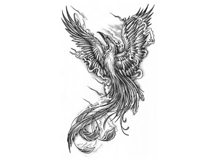 728x540 Open Wings Flying Phoenix Tattoo Design - Phoenix Tattoo Drawing