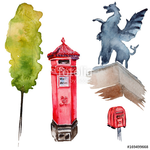 500x500 watercolor london illustration great britain hand drawn symbols - Phone Booth Drawing